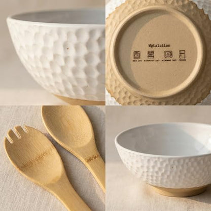 Large Ceramic Dinner Bowl - Handmade Salad Bowl Set, 58 oz. Dishwasher and Oven Safe, Vanilla White 9.5 inch”