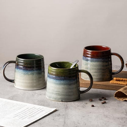 15.5oz Large Heavyweight Ceramic Mug, Reactive (Light Green) | 15.5oz Medium-Large, Heavy Weighted Stoneware, Reactive Transmutation Glaze, Microwave & Dishwasher Safe, Gift Box - color: Light Green