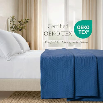 Threadmill Luxury Cotton Blankets for King Size Bed | All-Season Cozy 100% Cotton King Size Blanket | Aster Soft & Lightweight Coverlet fits California King Size Bed, 104x92 | Folkstone Blue | 100% Cotton, Jacquard Pattern, 106x92 in, Moisture-Wicking, Al