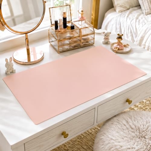Pink Table Cover Protector 16 x 32 Inch, Plastic Desk Mat | 1.5mm Thick PVC Table Protector, Waterproof & Easy to Clean, Prevents Spills & Stains, for Dining, Coffee Tables & Dressers - color: Pink+silver, size: 16" x 32" (Rectangular)