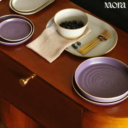 Mora Medium Dishes Set of 4, 35oz Ceramic Pottery Pasta Plate/Wide Bowls - Microwave, Oven and Dishwasher Safe - Nebula - color: Nebula