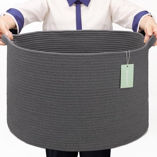Cotton Rope Basket for Boys Kids, 87L Laundry Hamper, Dark Gray | Collapsible Woven Nursery Hamper, Sturdy Handles for Clothes Toys Towels, Ideal for Living Room Bedroom Bathroom - color: Dark Gray, size: 87L (22"x14")