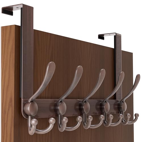 SKOLOO Over The Door Hook - for Doors up to 1-3/4'' Thickness, Metal Door Hanger with 5 Triple Hooks, Copper Red Over The Door Hanger for Coats, Hats, Towels, Assembly Required - color: Retro red, size: 1 Pack