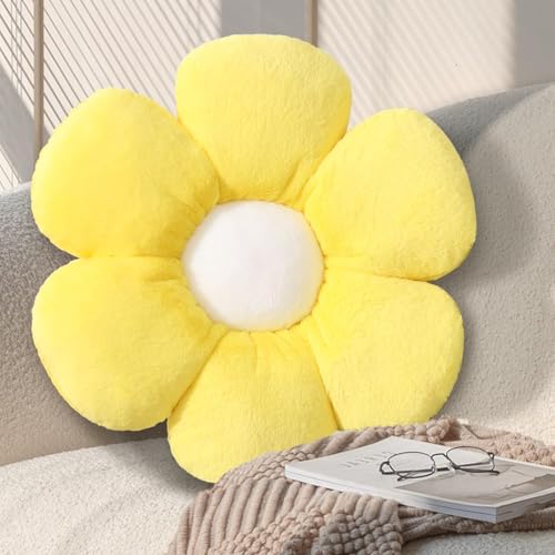 KUCCO Yellow Flower Pillow, Daisy Shaped Decorative Throw Pillow, 17.7 Inch | Soft Plush Flower Shaped Pillow, Floral Seating Cushion, Cute Floor Pillow for Bedroom, Living Room Decor - color: Yellow