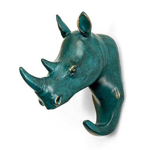 Rhino Head Single Wall Hook/Hanger Animal Shaped Coat Hat Hook Heavy Duty, Rustic, Decorative Gift, Rustic Bronze Color - color: Rhino-Bronze