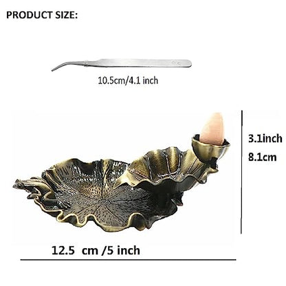Waterfall Incense Cone Holder Lotus and Frog Bronze Backflow Insense Burner Metal Incense Holder Aromatherapy Ornament Home Decoration