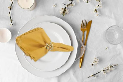 ACCENTHOME Mustard Set of 6 18x18 inch Cotton Linen Dinner Napkins | Cotton Linen Blend Napkins, Machine Wash On Gentle Cycle, Economy Pack, Multi Purpose Use, Cotton - color: 04 - Mustard - Lace, size: 18" x 18" (Set of 6)