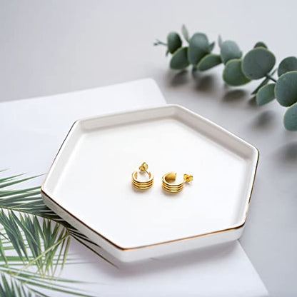 HANKOR 4.7 inch Ceramic Jewelry Dish Tray, Small Ring Holder Dish, White Catch All Trinket Tray for Keys Rings Earrings - color: White