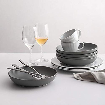 Y YHY Pasta Bowls Set of 6, Large Salad Serving Bowls, Porcelain Soup Bowls 30 Ounces, Wide and Flat, Microwave Dishwasher Safe, Matte Grey - color: Matte Gray, size: 30 oz
