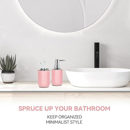 Pink Bathroom Accessories Set 2 PCS, Soap Dispenser and Toothbrush Holder | Pink Bathroom Accessories, Plastic Set, Boho Bathroom Decor, Bathroom Set - size: 2pcs Pink