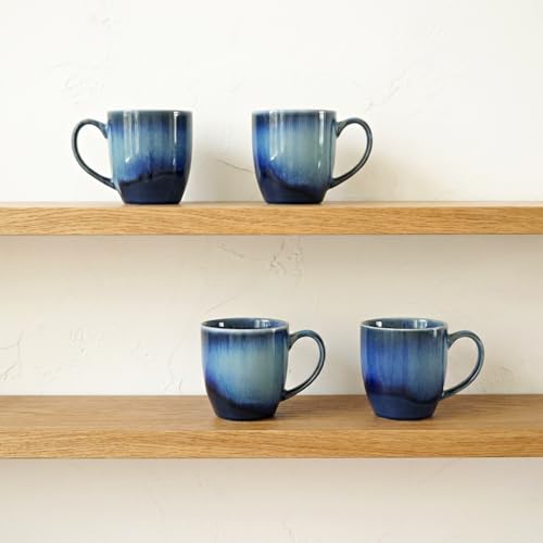 Bosmarlin Ceramic Coffee Mug Set of 4, 17 Oz, Coffee Cups, Microwave Safe, Unique Reactive Glaze (Blue) - color: Blue