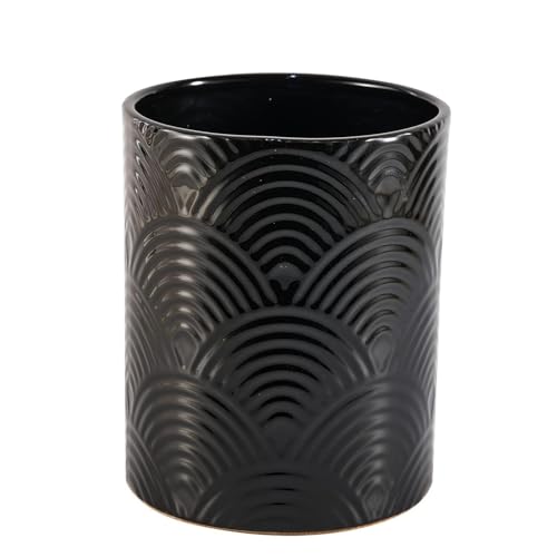 Ceramic Utensils Holder，Extra Large Stable Ceramic Cooking Tool Organizer Set for Kitchen，For Countertop ,Black - color: Black