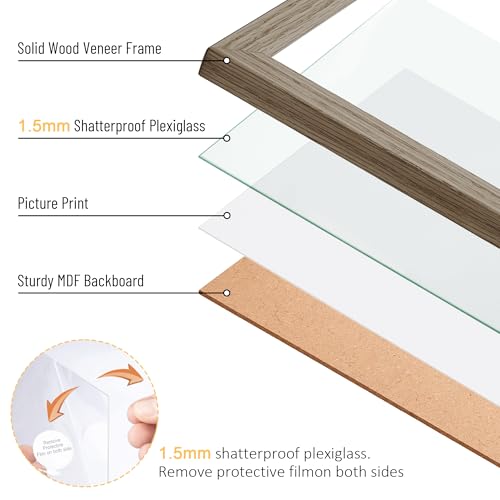 TONES FRAME DESIGN 8.5 by 11 Picture Frame Set of 2 Solid Oak Brown Wood Veneer with Shatterproof Plexiglass, 8.5 x 11 Frame Wall Hanging 8.5x11 Picture Frame for Diplomas Document Certificates - color: Dark Oak, size: 8.5x11 - 2 Pack