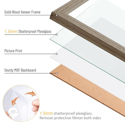 TONES FRAME DESIGN 8.5 by 11 Picture Frame Set of 2 Solid Oak Brown Wood Veneer with Shatterproof Plexiglass, 8.5 x 11 Frame Wall Hanging 8.5x11 Picture Frame for Diplomas Document Certificates - color: Dark Oak, size: 8.5x11 - 2 Pack