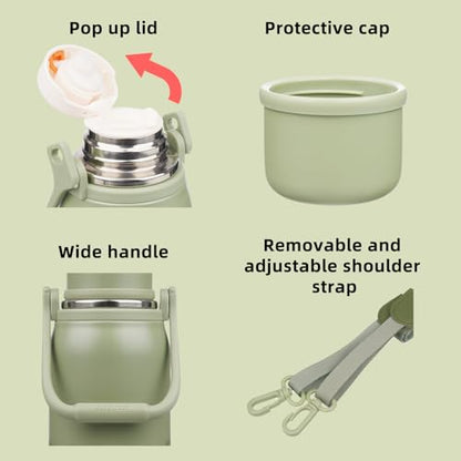 BJPKPK Stainless Steel Insulated Bottle with Handle & Strap, 50oz | Leak-proof vacuum insulation keeps drinks cold/hot for hours. BPA-free, dishwasher safe. Includes handle & strap. Army Green. - color: Army Green, size: 50 Ounces