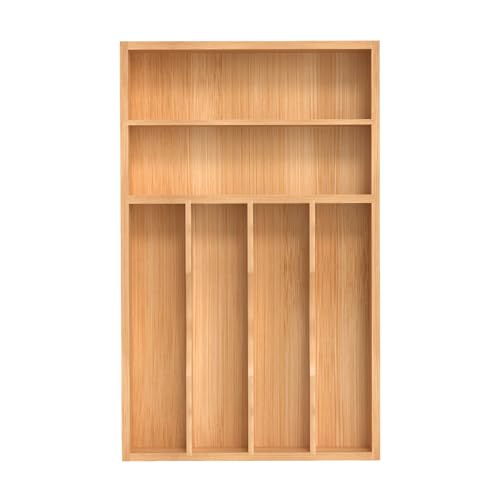 Silverware Organizer, Bamboo Kitchen Drawer Organizer, Utensil Holder, Cutlery Tray & Spoon Flatware Storage with Grooved Drawer Dividers (10''W x 16''D) - color: Natural, size: 10''W x 16''D