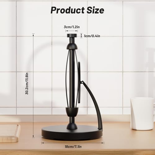 VEHHE Paper Towel Holder Countertop, Black Paper Towel Holder with Spring Activated Arm and Damping Effect, Simply Tear Paper Towel Stand for Bathroom and Kitchen (Black) - color: Black, size: Suction Base