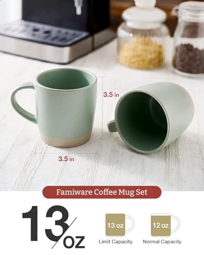 famiware Coffee Mugs Set of 4, Milkyway 13 oz Ceramic Cup Set with Handle | Stoneware Mug Set for Tea, Coffee, Latte, Cappuccino, Cocoa, Microwave and Dishwasher Safe, Light Green - color: Milkyway-Light Green, size: 4 Count (Pack of 1)