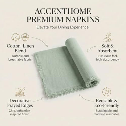 ACCENTHOME Teal Cotton Linen Napkin Set of 6 18x18 inch Dinner Napkins - Washable Soft Premium Hotel Quality Reusable Napkins Perfect Table Napkins for Family Dinners, Weddings & Everyday Use | Cotton Linen Blend Napkins, Machine Wash On Gentle Cycle, Eco