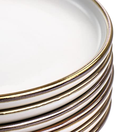Elama Arthur 6 Piece Stoneware Salad Plate Set in Matt White with Gold Rim (Arthur Paul Salad), 6 Piece Set - color: Matte White, size: 6 Piece Set
