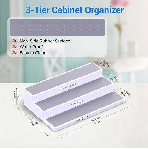 YAN & HIN 3 Tier Spice Rack Organizer for Cabinet, 3 Pack Non-Slip Spice Rack Shelf Organizer, Holds 24+ Jars, Plastic Spice Organizer for Cabinet, Pantry & Kitchen Countertop, White