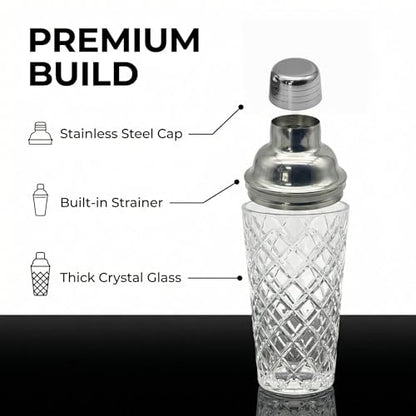 15oz Diamond-Cut Crystal Cocktail Shaker Clear Glass with Polished Stainless Steel Lid - Premium Bar Tool for Home Bartenders - Ideal for Cocktails, Mocktails, and More - color: Geometric Cocktail Tool
