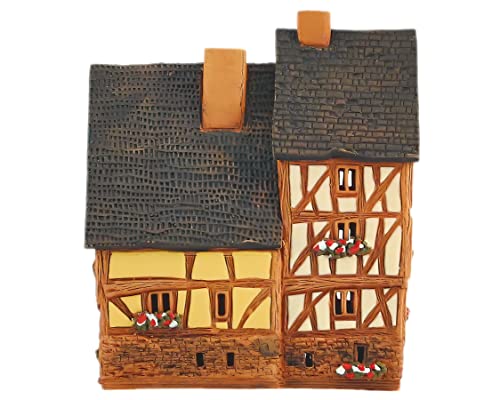 Ceramic Art Tealight Candle Holder Room Decoration Handcrafted Collectible Miniature Aroma Light House Traditional Half-Timbered Houses in The Old Town of Rennes, France B299AR*