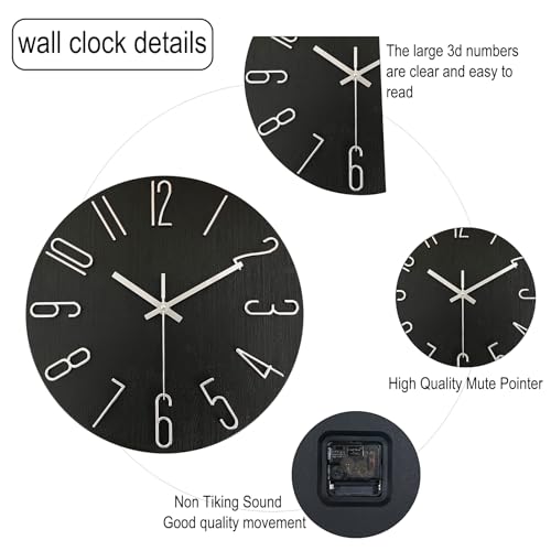AIRUIFU Wall Clock 12 Inch Silent Non-Ticking Modern Clocks Battery Operated - Analog Small Classic for Office, Home, Bathroom, Kitchen, Bedroom, School, Living Room(Black) - color: Black
