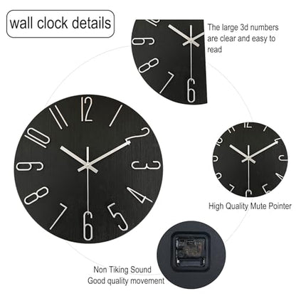 AIRUIFU Wall Clock 12 Inch Silent Non-Ticking Modern Clocks Battery Operated - Analog Small Classic for Office, Home, Bathroom, Kitchen, Bedroom, School, Living Room(Black) - color: Black