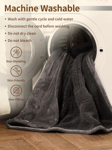 Bearhug Electric Blanket Queen Size with Dual Controls, 10 Heat Levels & 1-12H Auto Shut-Off, Fast Heating Soft Velvet to Sherpa Heated Blanket for Couples, Machine Washable, Gray - color: Gray-velvet & Sherpa, size: Queen Size 84" × 90"