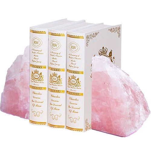 Rose Quartz Bookends Heavy Duty Pink Healing Crystal Stone Book Holders Decorative Book Ends Office Home Decor Small 1 Pair 3-4 Lbs - color: Rose Quartz, size: 3-4 pound