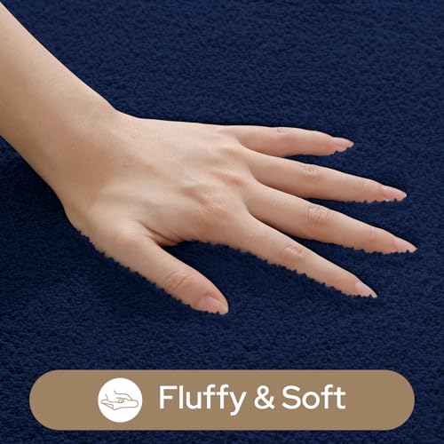 HOMEIDEAS Upgraded Bathroom Rugs Set 3 Piece, Ultra Soft Memory Foam Bath Mats, Super Absorbent Non Slip Washable U-Shaped Toilet Bath Rug (Navy Blue, 17"x24"+20"x32"+U-Shaped 20"x24") - color: Navy Blue