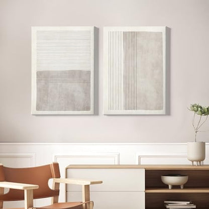 Gray Beige Abstract Wall Art Black Minimalist Line Art Gray Modern Artwork Abstract Painting Minimalist Beige Poster Modern Line Art Prints Neutral Minimalist Wall Art 16x24inx2 with Framed - color: Gray Beige Abstract Wall Art Framed