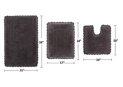 Home Weavers Casual Elegance Reversible Bathmat 100% Cotton Bathroom Rugs Set, Washable Rug, Extra Soft and Absorbent Bath Rug, Kitchen Mat, Bath Mat Set, Non Slip Mat, 3 Piece Set with Contour, Gray - color: Grey, size: 1'9" x 2'10" (Rectangle, Contour)