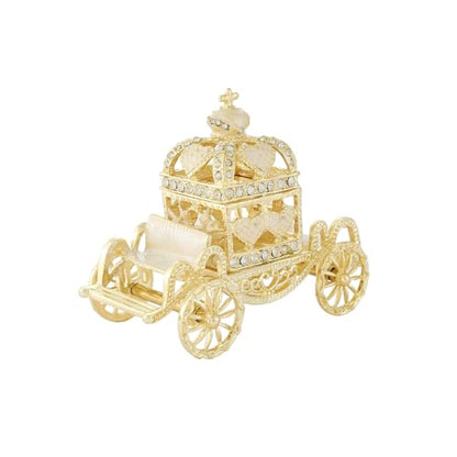 Retro Hollow out Carriage Trinket Box Small Jewelry Boxes Hand-Painted Mother's Day Gift for Women(White) - color: White