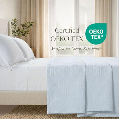 Threadmill Luxury Cotton Blankets for Queen Size Bed | All-Season 100% Cotton Queen Size Blanket | Aster Jacquard Cozy Lightweight, Soft Breathable Coverlet fits Full Size Bed, 90x92 | Light Blue - color: Aster Light Blue, size: Queen / Full