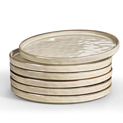 LIANYU 10.2 Inch Dessert Plates Set of 6, Ceramic Dinner Plates Dishes Set for Kitchen, Porcelain Serving Salad Plate, Chip & Scratch Resistant, Microwave, Oven and Dishwasher Safe, Sandy Beige - color: Sandy Beige, size: 10.2 Inch for 6