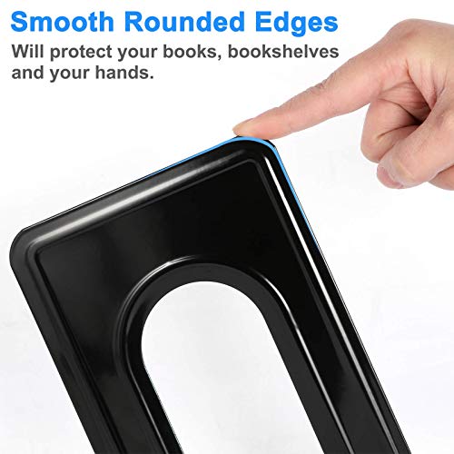 Heavy Duty Bookends for Shelves, Anti-Slip Base, Black, Great for Library, Office, Home, School, 4 Pairs
