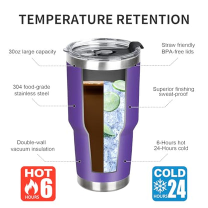 30 oz Tumbler with Lids and Straws Double Wall Vacuum Insulated Tumbler Cup,Stainless Steel Leak-proof Thermal Tumbler Powder Coated Travel Coffee Mug for Cold and Hot Drinks,Purple - color: Purple, size: 30 Ounces