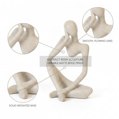 Modern Abstract Resin Human Figure Sculpture, Beige Minimalist Art Statue for Home Office Desk Shelf Decor - size: 8.66 x 3.15 x 11.81 in