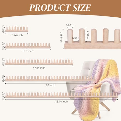 WodGod 78.5” Extra Long Chunky Blanket Loom Kit, Adjustable Knitting Loom for Chunky Yarn, Modular Yarn Loom for Blankets with Storage Backpack, Anti-Slip Rubber Wood Loom Knitting Set - color: 78.5”