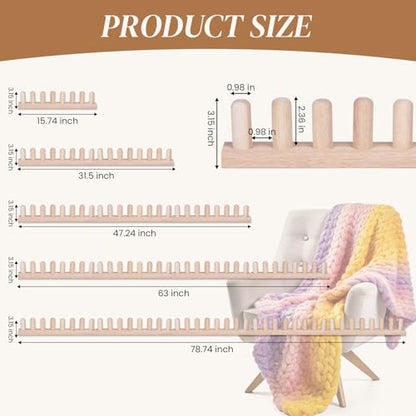 WodGod 78.5” Extra Long Chunky Blanket Loom Kit, Adjustable Knitting Loom for Chunky Yarn, Modular Yarn Loom for Blankets with Storage Backpack, Anti-Slip Rubber Wood Loom Knitting Set - color: 78.5”
