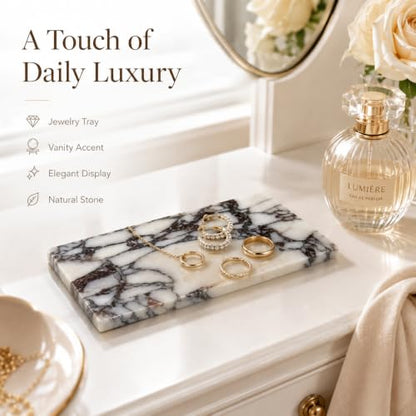 Natural Calacatta Viola Marble Vanity Tray, 8 x 4 Inch | Natural marble for perfume, soap dispensers, jewelry, keys and candles; compact flat rimless tray, one piece included - color: Calacatta Viola