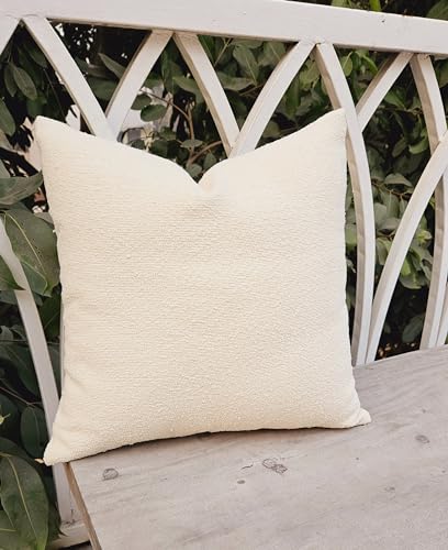 WWW.THROWPILLOW.IN Luxury Boucle Throw Pillow Cover - Textured Square Sofa Couch Accent Case for Elegant Decor in Living Room and Bedroom (20x20 Inches, Cream)