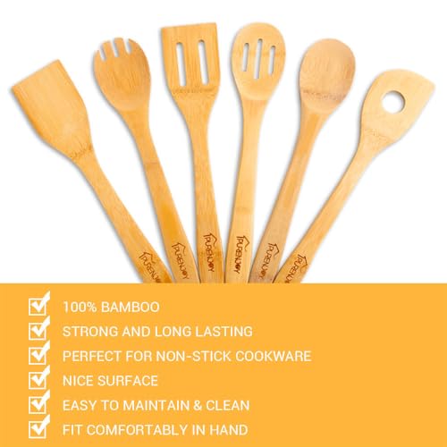 Bamboo Spatula Spoon (Sey of 6) | Nonstick Kitchen Utensil Set Cooking Utensil Set, Bamboo Wooden Spoons for Cooking Wood