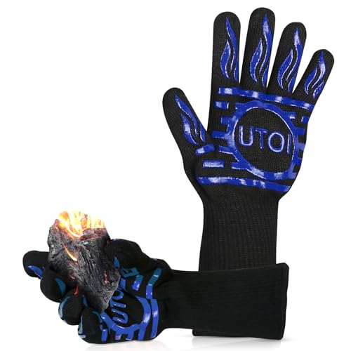 BBQ Grill Gloves 1472°F Heat Resistant, XL Long Non-Slip Oven Mitts for Baking, Kitchen, Campfire, Smoker and Outdoor Cooking, EN407 Certified, Washable, Blue - color: Blue Bbq Gloves