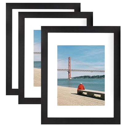 Black Wooden 11x14 Picture Frame set of 2, Display 11x14 Picture without Mat or 8x10 Picture with Mat - color: Black, size: 11x14 inches