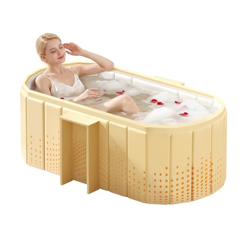 Portable Bathtub, Foldable Bathtub w/Side Rack, 47.2x21.6x19.6", Yellow | Inflatable Bathtub Free Standing Tub with 2 Drain Ports, Space Saving, Hot Tub, Ice Bath Tub, Indoor Outdoor - color: Yellow | Mode 2 | ‎‎47.2" x 21.6" x 19.6"