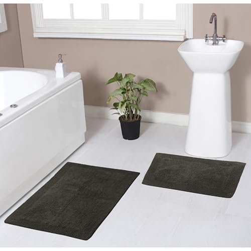 Home Weavers Luxury Collection 100% Cotton Reversible Bathroom Rugs Set, Washable Rug, Soft Cotton Extra Soft and Absorbent Bath Rug, Kitchen Mat, 2 Piece Set(S+M), Gray - color: Grey, size: 2 Piece Set(S+M)