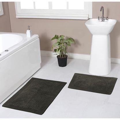 Home Weavers Luxury Collection 100% Cotton Reversible Bathroom Rugs Set, Washable Rug, Soft Cotton Extra Soft and Absorbent Bath Rug, Kitchen Mat, 2 Piece Set(S+M), Gray - color: Grey, size: 2 Piece Set(S+M)
